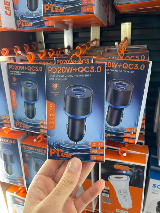 شارژر فندکی خودرو اورجینال سوپر فست | ۲ پورت | تایپ سی و usb | cc-68