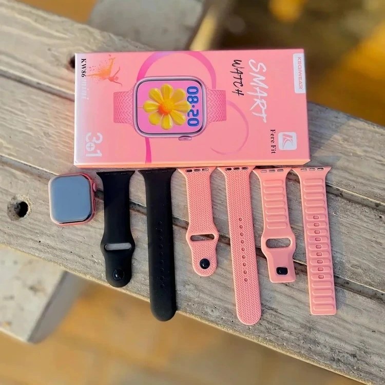 ساعت هوشمند کیکویر (KEQIWEAR) مدل  Kw86 mini | صورتی | ۳ بند